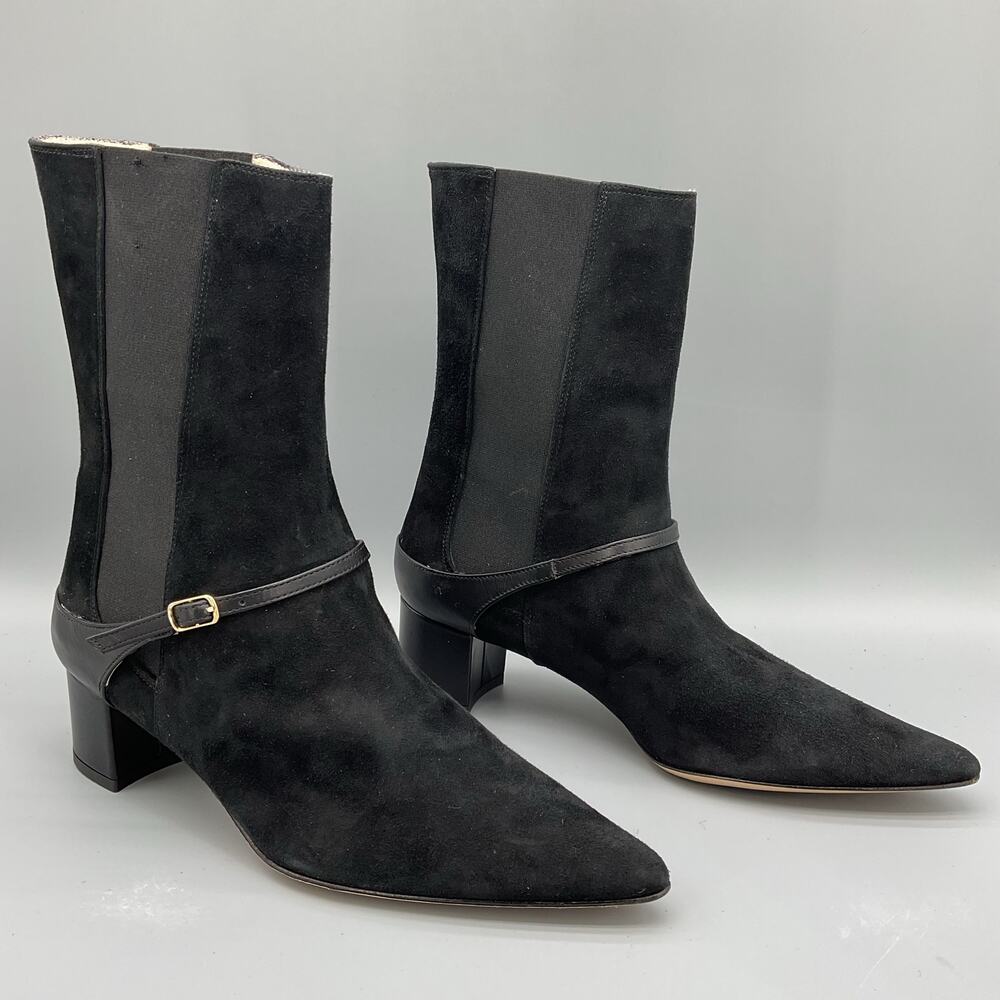 Amalfi Black Suede Pointed Ankle Boots with Slim Strap